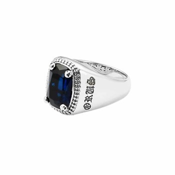 Chevalière Argent Homme Quartz Bleu Saphir Cavalier D'enfer
