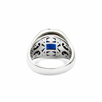 Chevalière Argent Homme Quartz Bleu Saphir Cavalier D'enfer