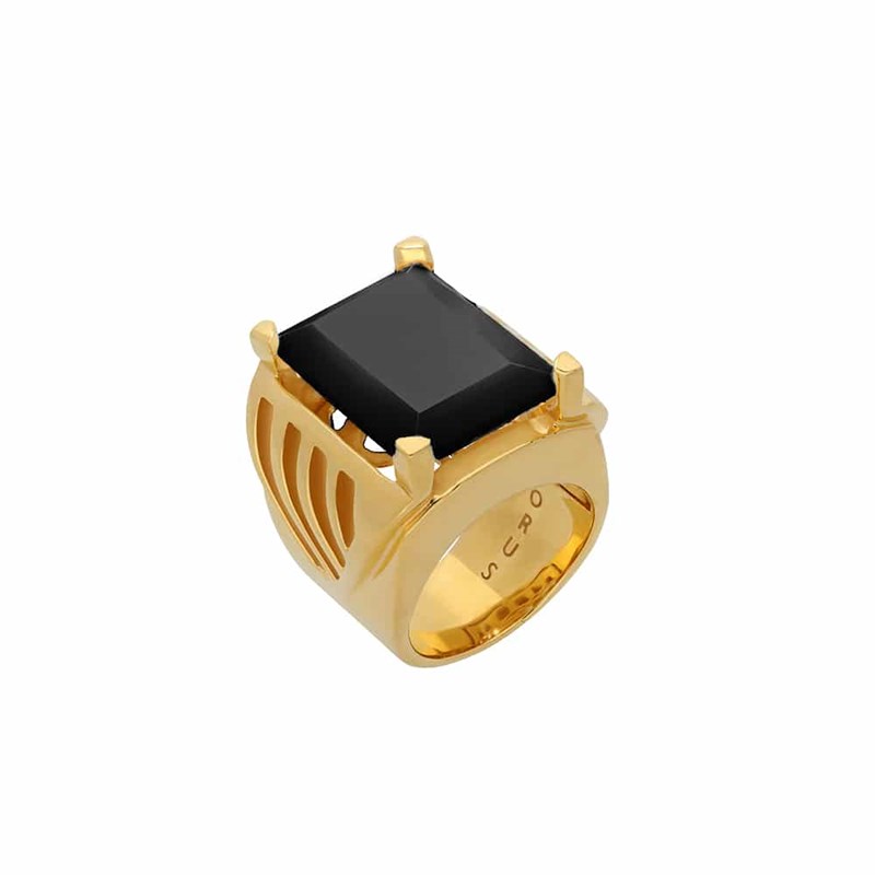 Bague Matit Argent Doré Pierre Onyx Noir