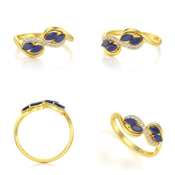 Bague ADEN Or 585 Jaune Saphir et diamants 1.546grs