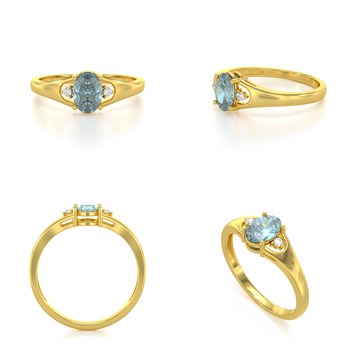 Bague ADEN Or 585 Jaune Aigue-Marine et diamants 1.382grs