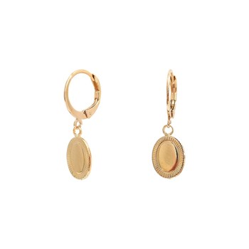 Mini Créoles pendentif médaille ovale doré à l'or fin 24K CLÉA