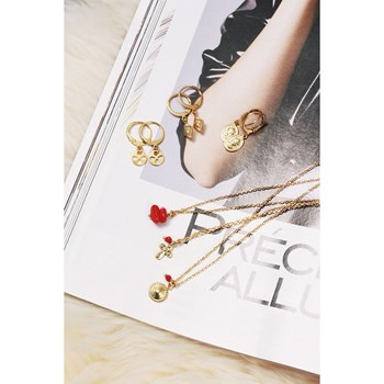 Mini Créoles pendentif médaille fleur ajourée doré à l'or fin 24K CLÉA