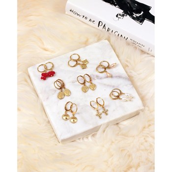 Mini Créoles pendentif médaille corail doré à l'or fin 24K CLÉA