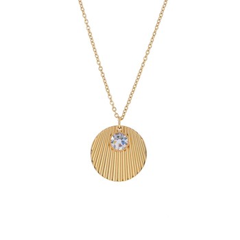 3-row necklace in gold-plated steel with Swarovski crystal groove pendant and adjustable chain