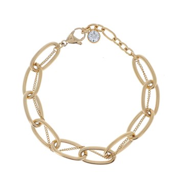 Bracelet en acier doré double chaîne en maille de différentes tailles, chaînette réglable, avec pierre Crystal Swarovski