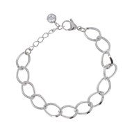 Bracelet en acier argenté chaîne grosse maille, chaînette réglable avec pierre Crystal Swarovski