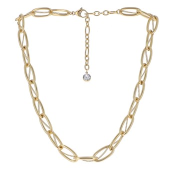 Collier en acier doré double chaîne en maille de différentes tailles, chaînette réglable, avec pierre Crystal Swarovski