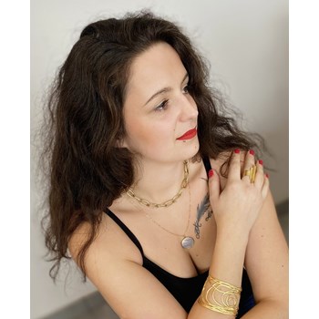 Gold-plated steel necklace with double chain in different mesh sizes, adjustable chain, with Crystal Swarovski stone