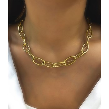 Necklace in gold- and silver-plated steel, double chain in different mesh sizes, adjustable chain, with Swarovski Crystal stone.