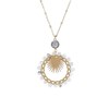 Collier en acier doré avec un pendentif orné de perles naturelles Agate blanc et pierre Crystal Swarovski, chaînette réglable - vue V2