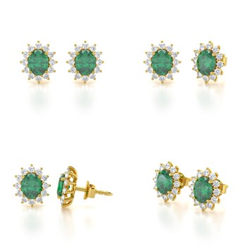 Boucles d'oreilles ADEN Or 585 Jaune et Emeraude Forme Marquise 1.25grs