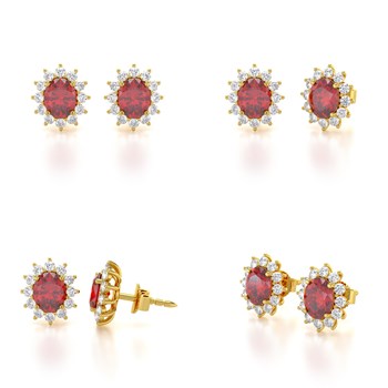 Boucles d'oreilles ADEN Or 585 Jaune et Rubis Forme Marquise 1.25grs