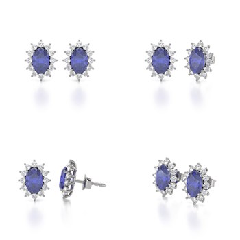 Boucles d'oreilles ADEN Or 585 Blanc et Tanzanite Forme Marquise 1.4grs