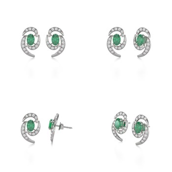 Boucles d'oreilles ADEN Or 585 Blanc et Emeraude 2.6grs