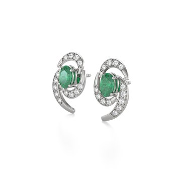 Boucles d'oreilles ADEN Or 585 Blanc et Emeraude 2.6grs