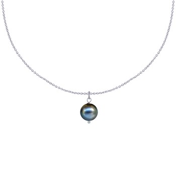 Collier Argent 925 Rhodié Pendentif Perle de Culture - Noir