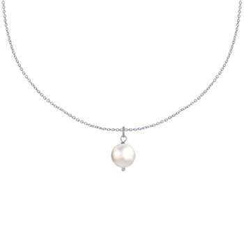 Collier Argent 925 Rhodié Pendentif Perle de Culture - Blanc