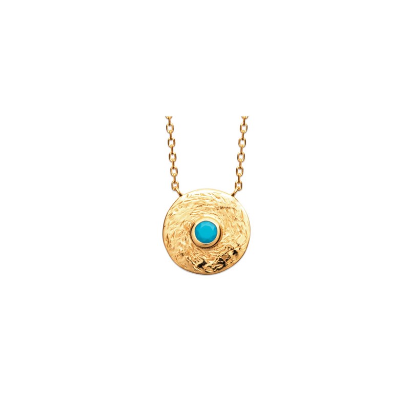 Collier fantaisie martelé pour femme orné d'une pierre bleu turquoise KENZA - Bijoux Privés Discovery - vue 2