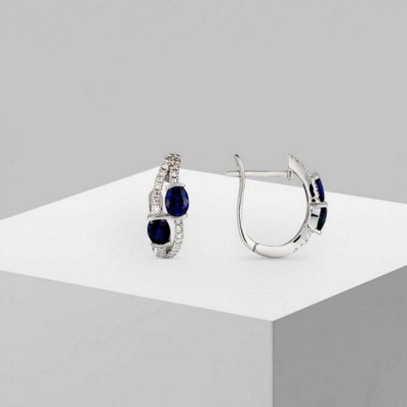 Boucles d'oreilles 'Harmonia' Or blanc et Saphir - vue 3