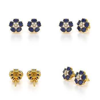 Boucles d'oreilles ADEN Or 585 Jaune et Saphir Fleur 2.86grs