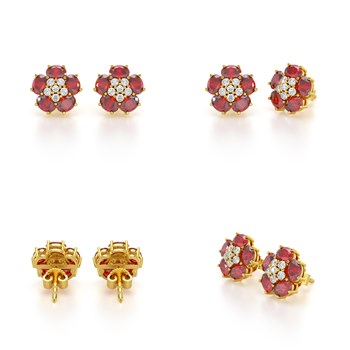 Boucles d'oreilles ADEN Or 585 Jaune et Rubis Fleur 2.86grs