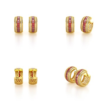Boucles d'oreilles ADEN Or 585 Jaune Rubis et Diamants 7.35grs
