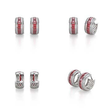 Boucles d'oreilles ADEN Or 585 Blanc Rubis et Diamants 7.35grs