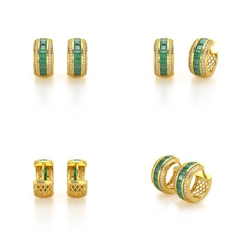 Boucles d'oreilles ADEN Or 585 Jaune Emeraude et Diamants 7.35grs