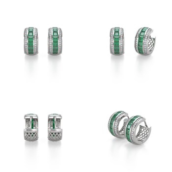 Boucles d'oreilles ADEN Or 585  Blanc Emeraude et Diamants 7.35grs