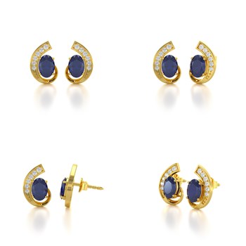 Boucles d'oreilles ADEN Or 585  Jaune Saphir et Diamants 2.10grs