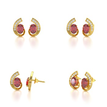 Boucles d'oreilles ADEN Or 585 Jaune Rubis et Diamants 2.10grs