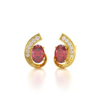 Boucles d'oreilles ADEN Or 585 Jaune Rubis et Diamants 2.10grs