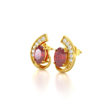 Boucles d'oreilles ADEN Or 585 Jaune Rubis et Diamants 2.10grs