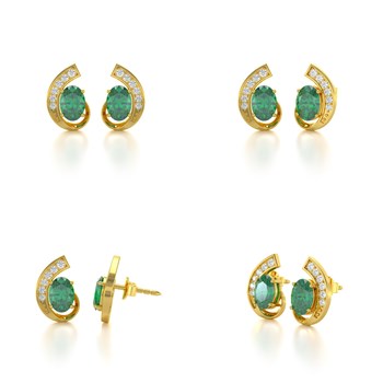 Boucles d'oreilles ADEN Or 585 Jaune Emeraude et Diamants 2.10grs