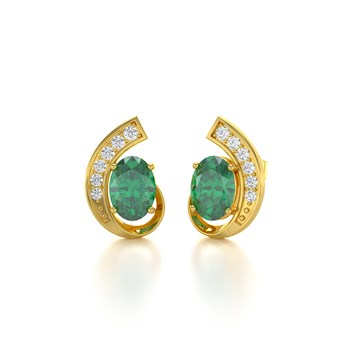 Boucles d'oreilles ADEN Or 585 Jaune Emeraude et Diamants 2.10grs