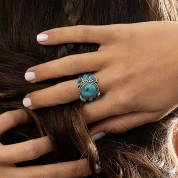 Bague 'Magnolia' Turquoise 6,80ct/7 et Argent Massif 925/1000