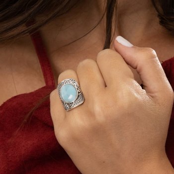 Bague 'Frangipani' Larimar 4,80ct et Argent Massif 925/1000