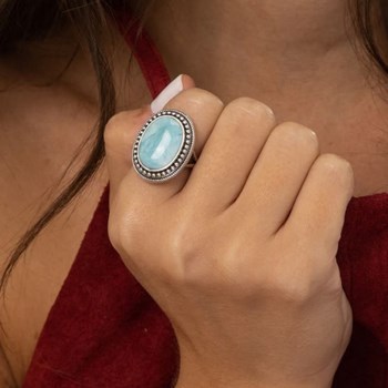 Bague 'Haba' Larimar 6,38 ct et Argent Massif 925/1000