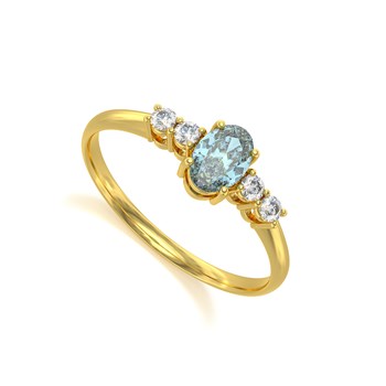 Bague ADEN Or 585 Jaune Aigue-Marine et diamants 1.6grs