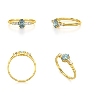 Bague ADEN Or 585 Jaune Aigue-Marine et diamants 1.6grs