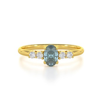 Bague ADEN Or 585 Jaune Aigue-Marine et diamants 1.6grs