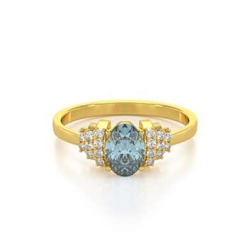 Bague ADEN Or 585 Jaune Aigue-Marine et diamants 2.24grs