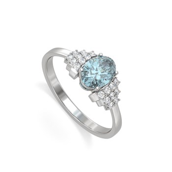Bague ADEN Or 585 Blanc Aigue-Marine et diamants 2.24grs