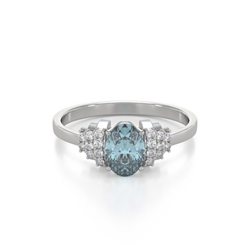 Bague ADEN Or 585 Blanc Aigue-Marine et diamants 2.24grs