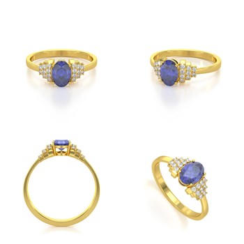 Bague ADEN Or 585 Jaune Tanzanite et diamants 2.24grs