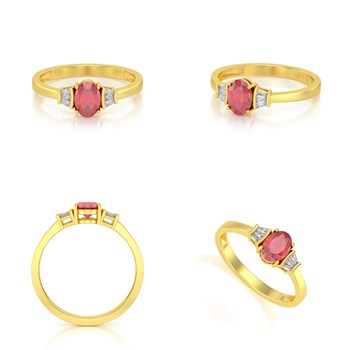 Bague ADEN Or 585 Jaune Rubis et diamants 1.99grs