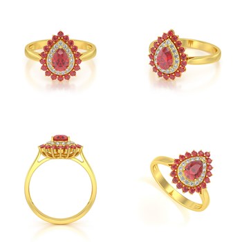 Bague ADEN Or 585 Jaune Rubis et diamants 3.15grs