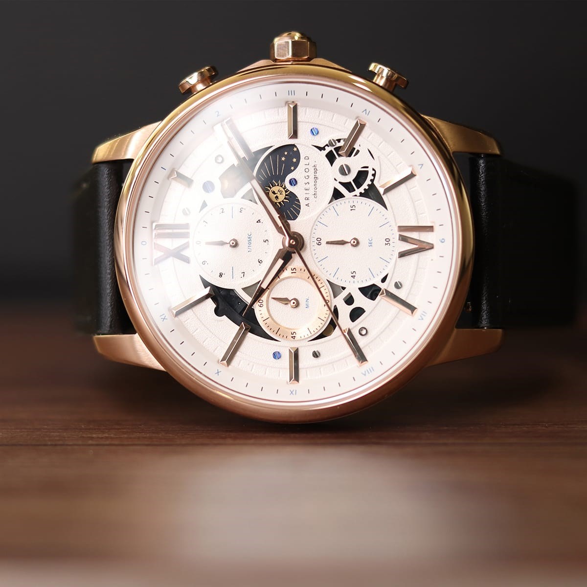 Montre chronographe bracelet cuir véritable BELFAST MOON - vue 2