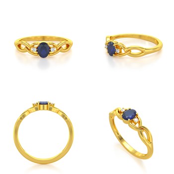 Bague ADEN Or 585 Jaune Saphir et diamants 2.2grs